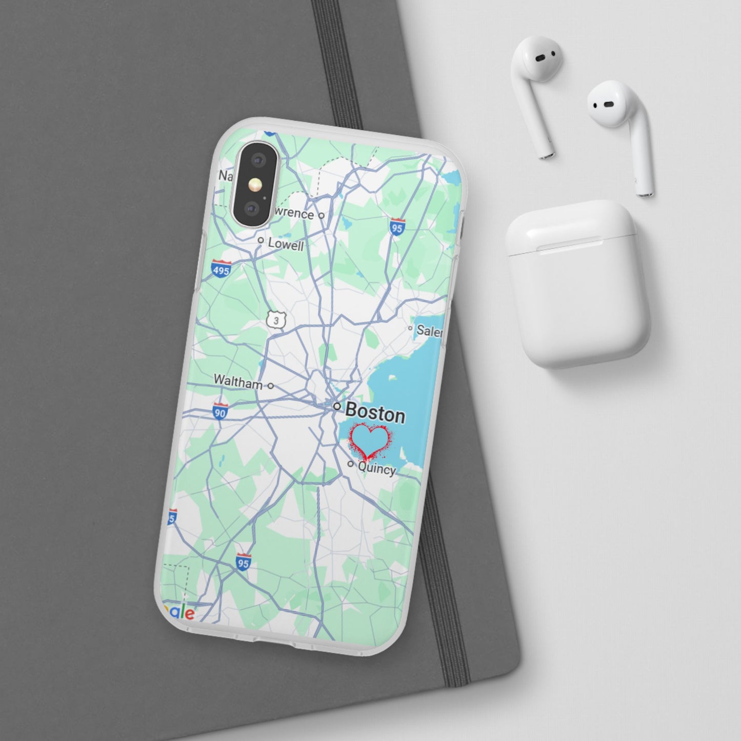 Boston Map Flexi Case for iPhone, Custom Location Phone Case, Unique Gift, Boston Heart Design, Travel Lover Accessory