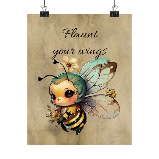 Whimsical Bee Poster Art - Flaunt Your Wings, Cute Bee Decor, Nursery Wall Art, Gift for Kids, Insect Lover's Gift