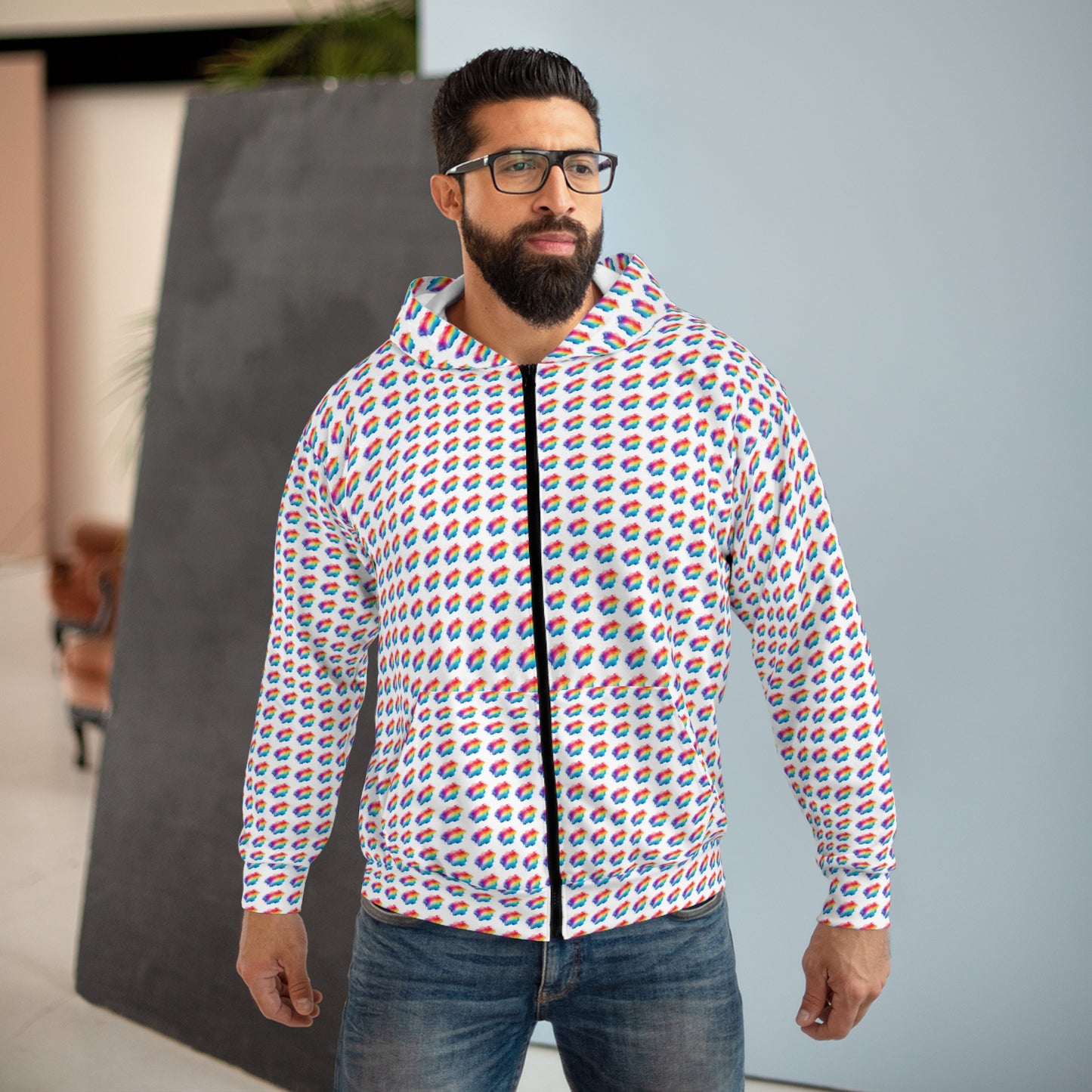 Vibrant Zip Hoodie for Every Occasion, Graphic Unisex Hoodie, Colorful AOP Design, Cozy Fashion Layer, Perfect Gift for Friends