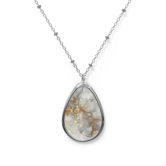 Gold Veined Marble Teardrop Pendant Necklace