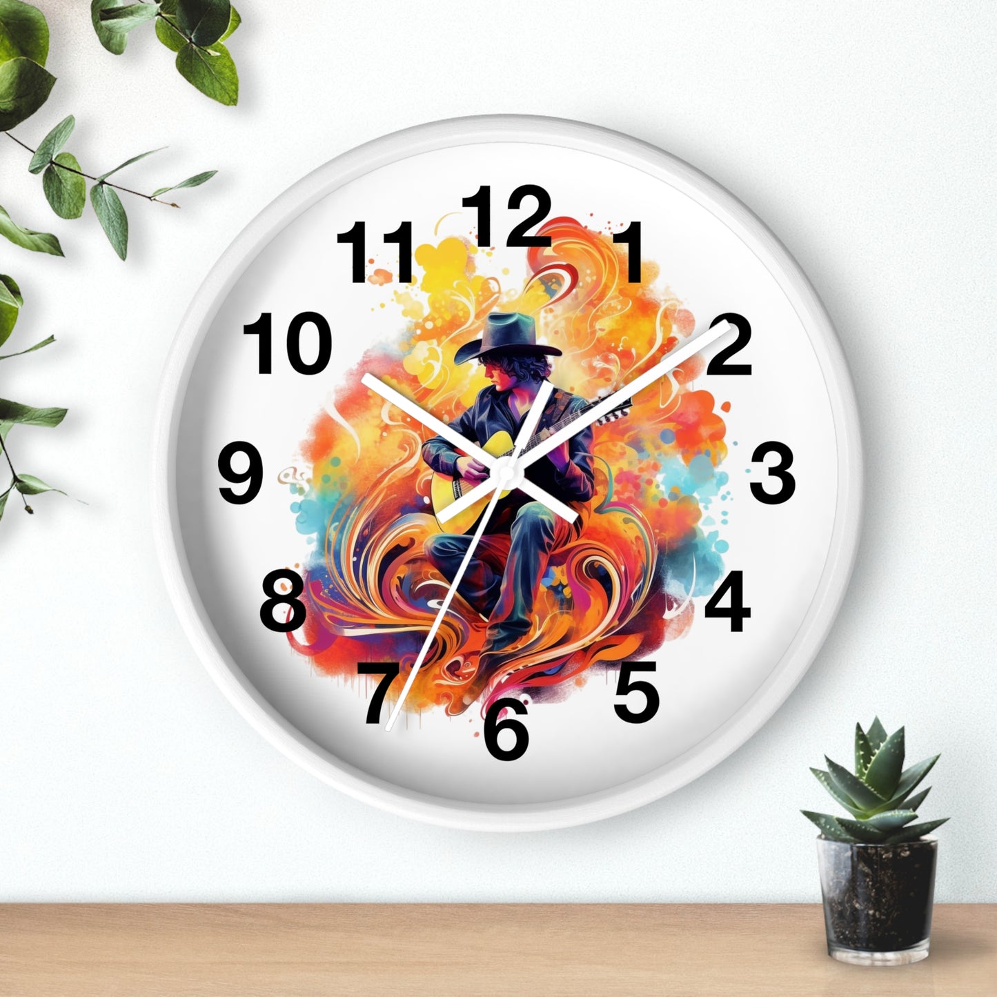 Guitarist Art Wall Clock — Colorful Blues Music Decor