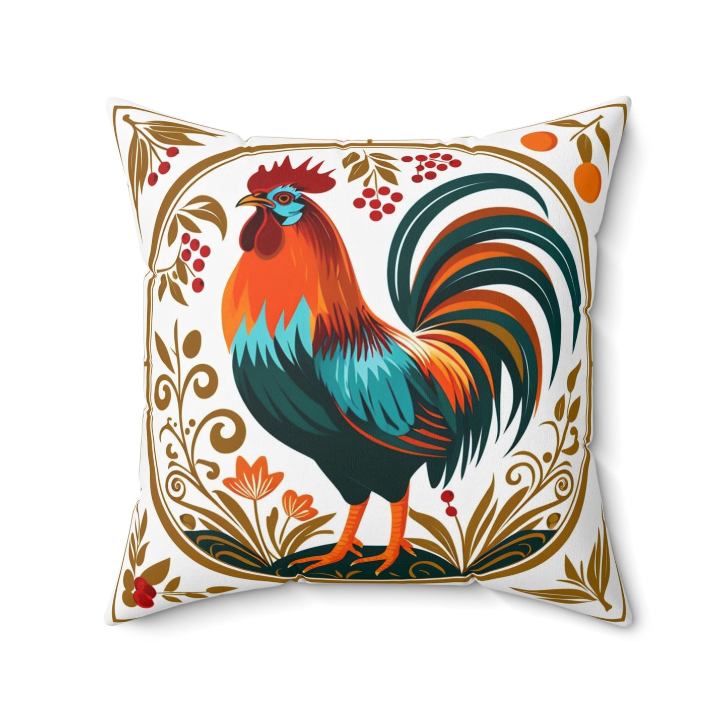 Rooster Decorative Pillow — Colorful Folk Art Farmhouse Accent