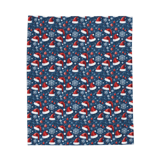 Christmas Santa Hats Velveteen Plush Blanket – Cozy Holiday Throw with Snowflake Pattern