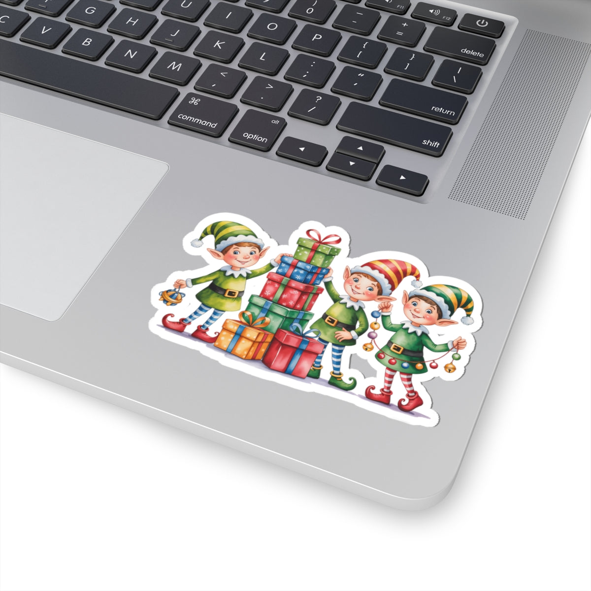 Christmas Elf Kiss-Cut Sticker - Cute Holiday Present Stack Decal