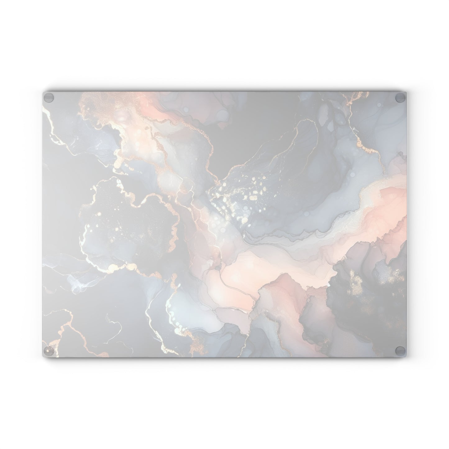 Tempera Marble Glass Cutting Board — Elegant Blue, Pink & Gold Kitchen Decor