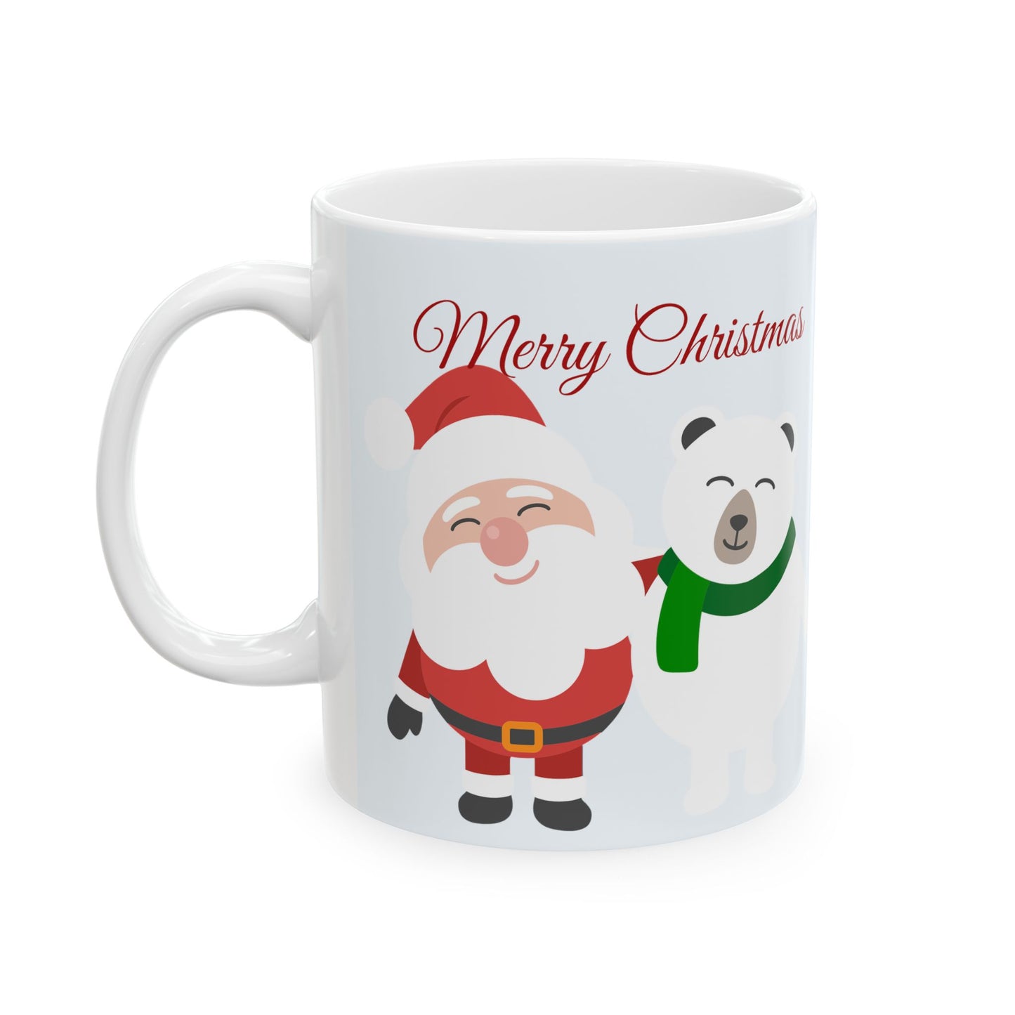 Christmas Santa & Polar Bear Ceramic Mug (11oz/15oz) — "Merry Christmas" Holiday Coffee Cup