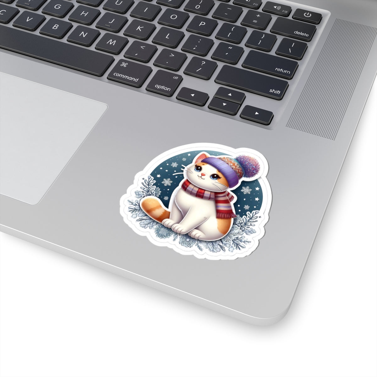 Winter Cat Kiss-Cut Stickers, Cute Cat Sticker, Animal Lover Gift, Laptop Decor, Winter Vibes