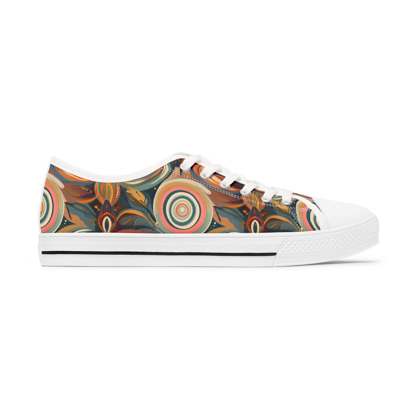 Low Top Sneakers — Retro Boho Circular Pattern Canvas Shoes