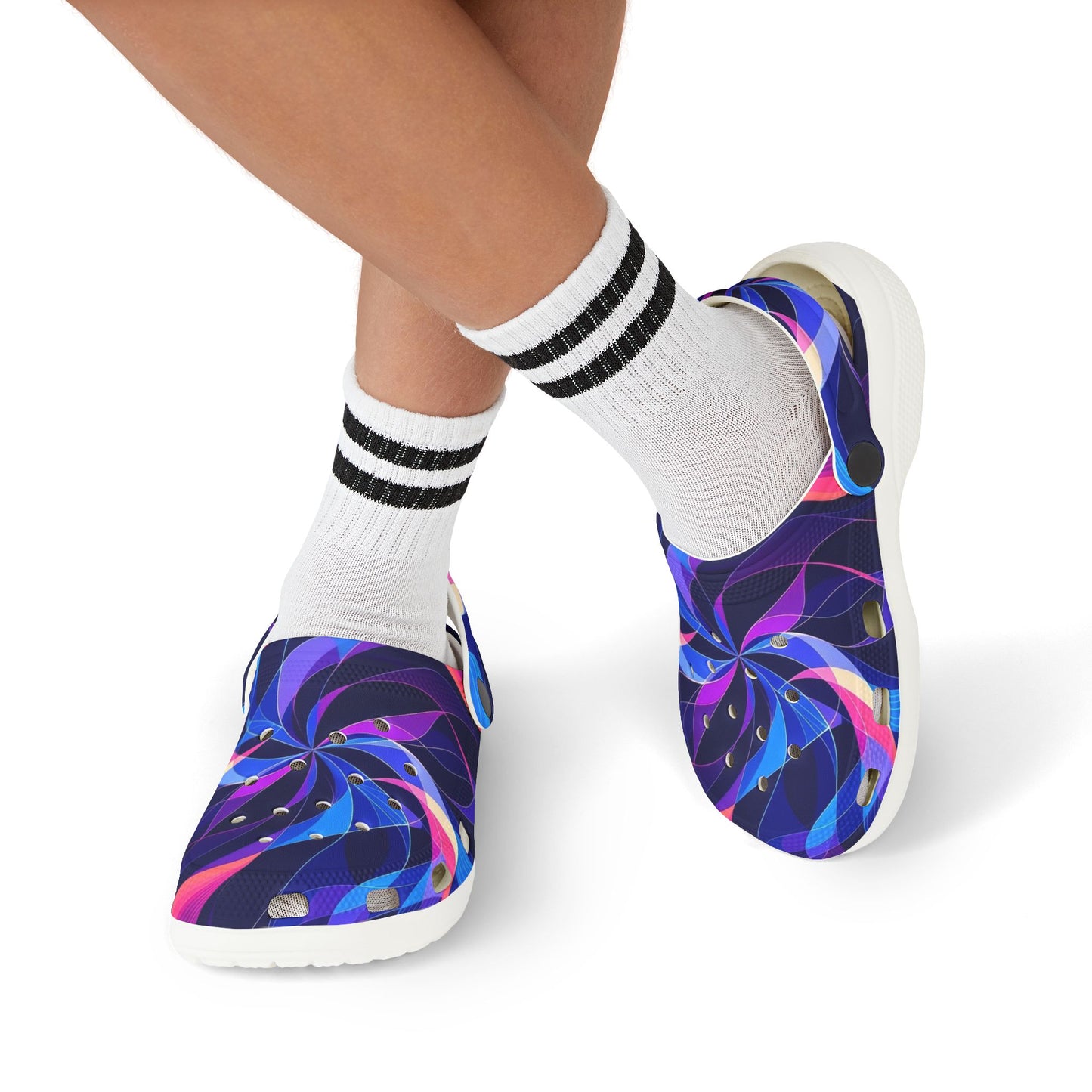 Kids Swirl Pattern EVA Foam Clogs — Colorful Neon Pinwheel Slip-Ons