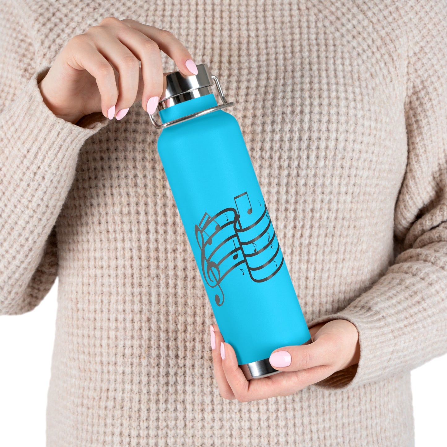 22oz Insulated Water Bottle — Red Musical Notes Stainless Steel Vacuum Bottle