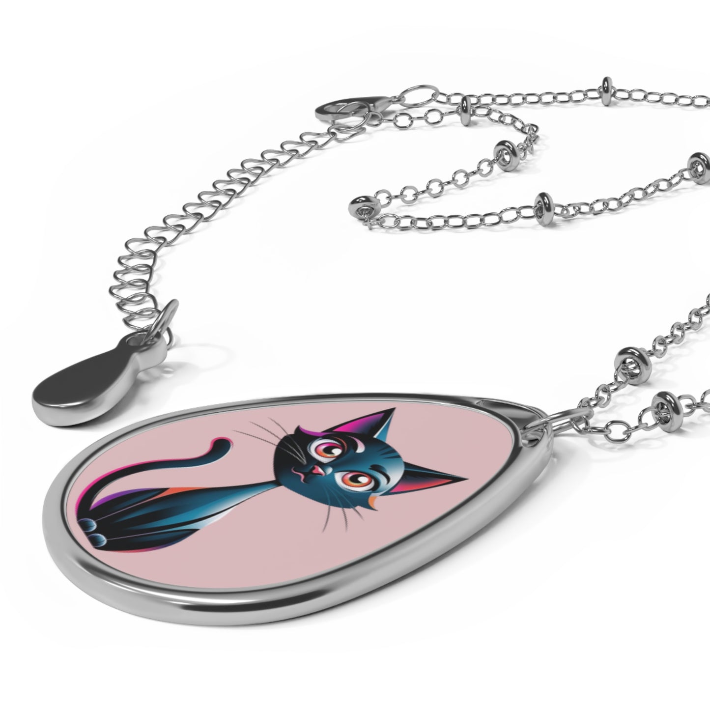 Cute Cat Oval Necklace, Handmade Cat Jewelry, Pet Lover Gift, Unique Cat Lover Pendant, Animal Theme Necklace