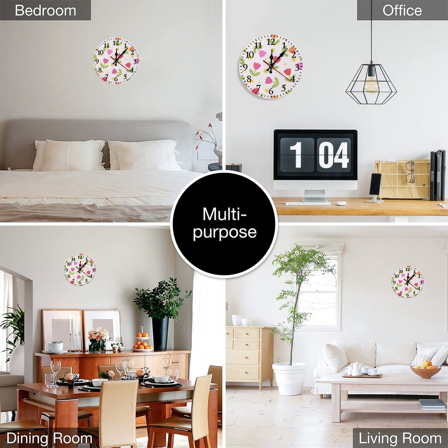 Modern Wooden Wall Clock - Tulips