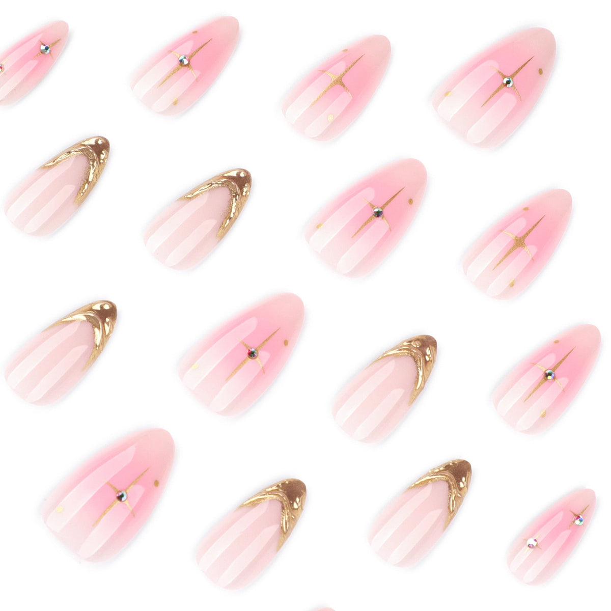 Pink Gold Wave Charm Press On Nails Elegant Design – Image 3