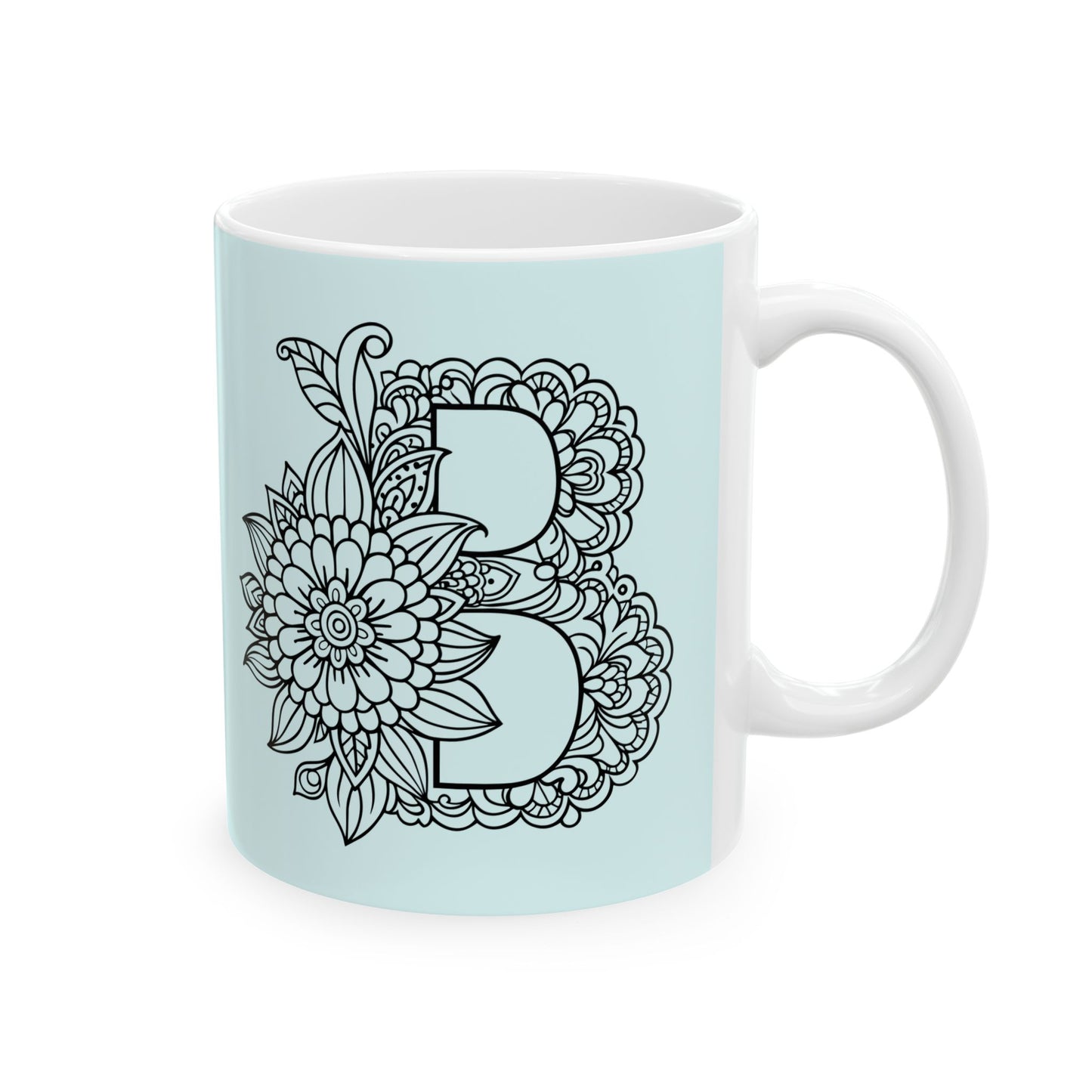 Mandala Design Ceramic Mug -Letter B Relaxing Gift for Tea Lovers, Coffee Enthusiasts, Home Decor, Perfect for Holidays, Zen Vibe