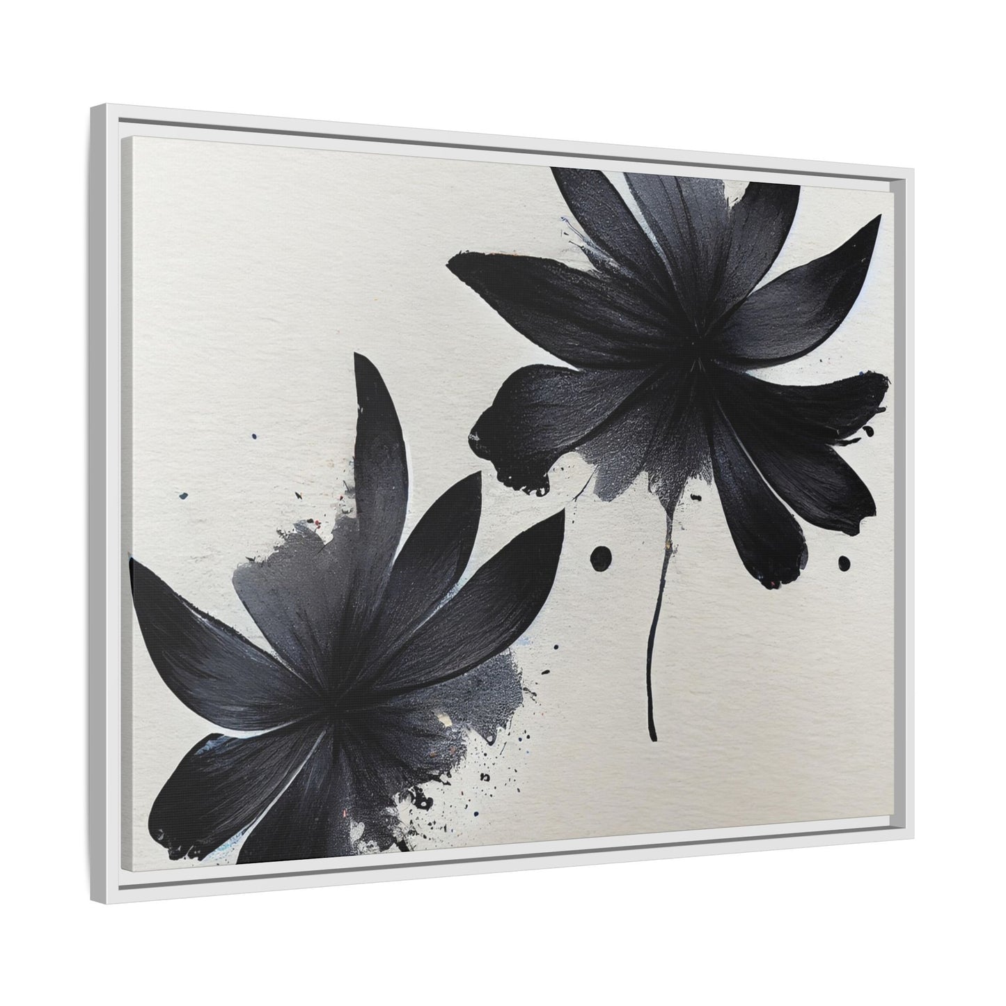 Framed Black Floral Matte Canvas Wall Art — Monochrome Botanical Print