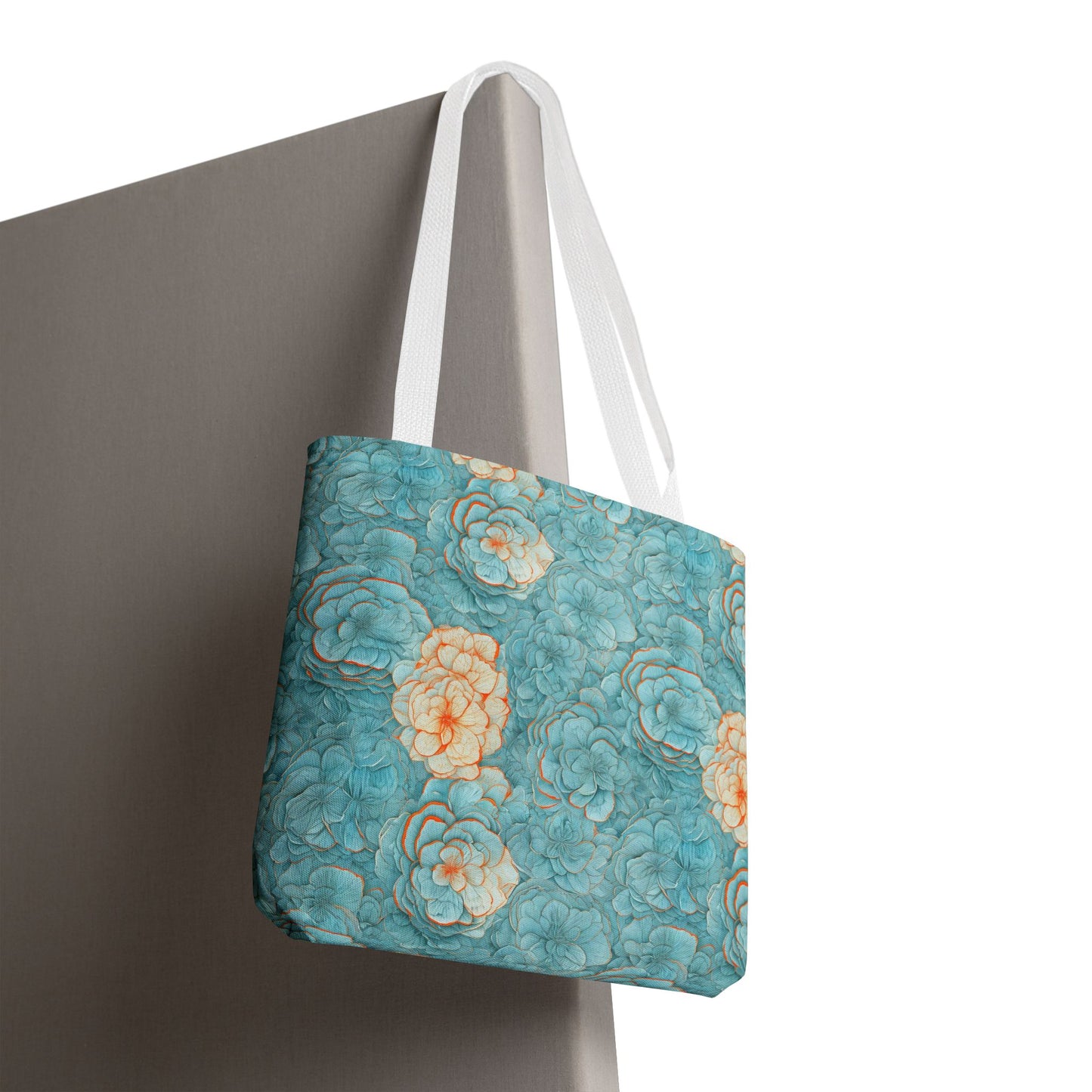 Floral Watercolor Tote Bag — Teal Succulent Pattern