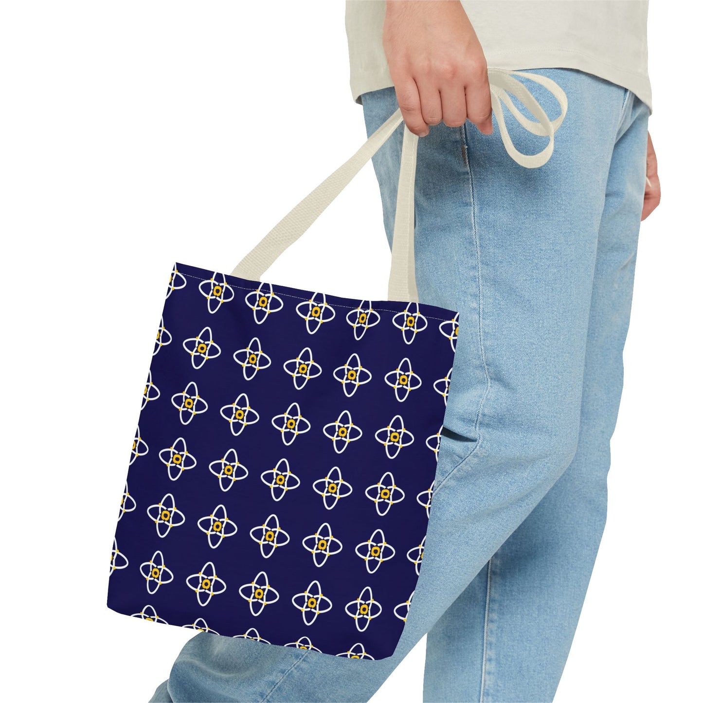 Navy Geo Floral Pattern Tote Bag — Reusable Everyday Shopping Tote