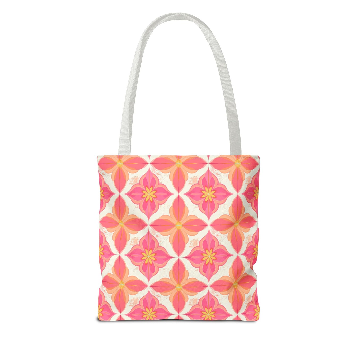 Pink Floral Geometric Tote Bag — All-Over Print Reusable Shopper