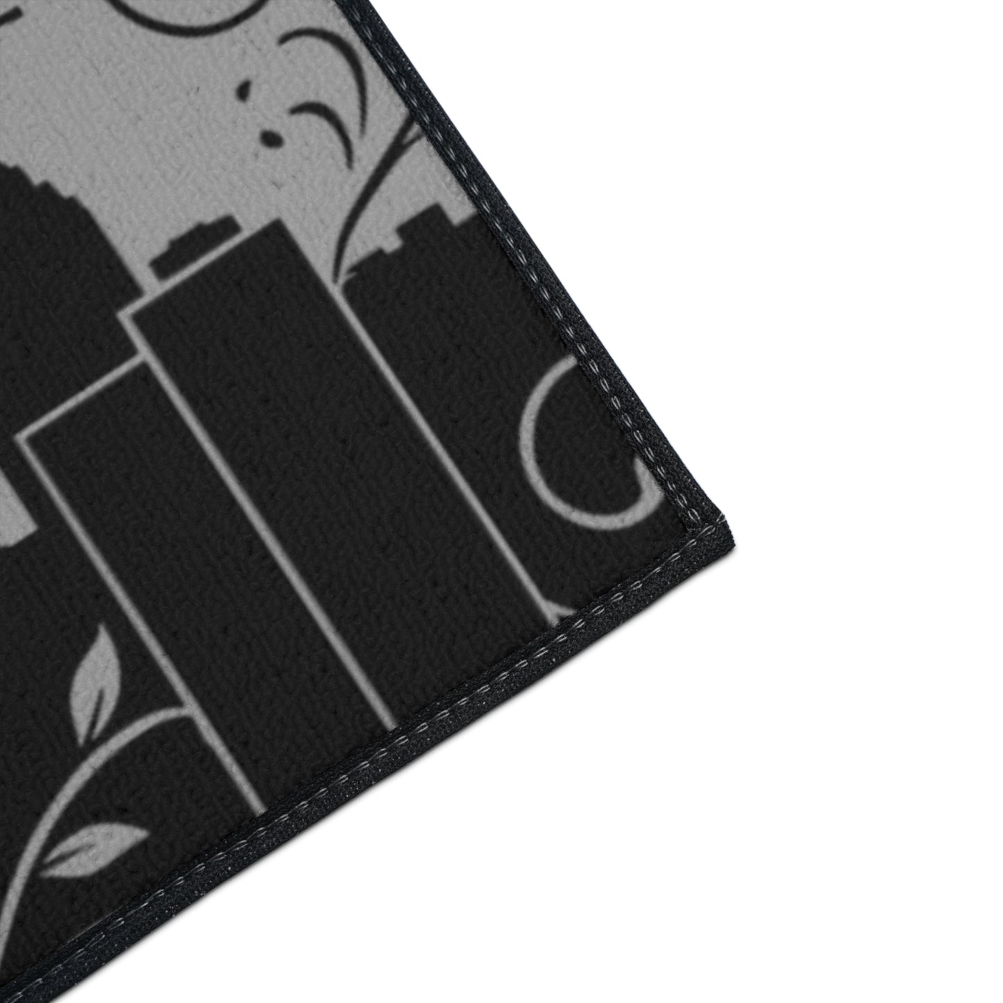 City Skyline Heavy-Duty Floor Mat — Black Urban Floral Door Rug