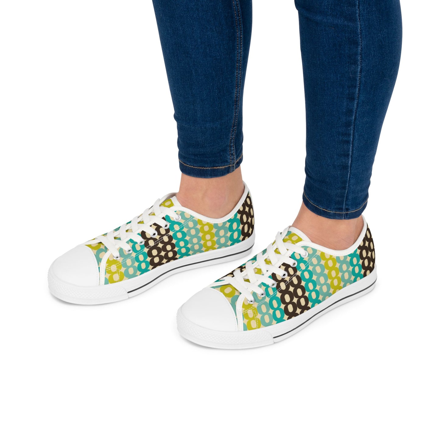 Retro Polka Chain Low Top Sneakers — Teal, Lime & Chocolate Patterned Women’s Shoes