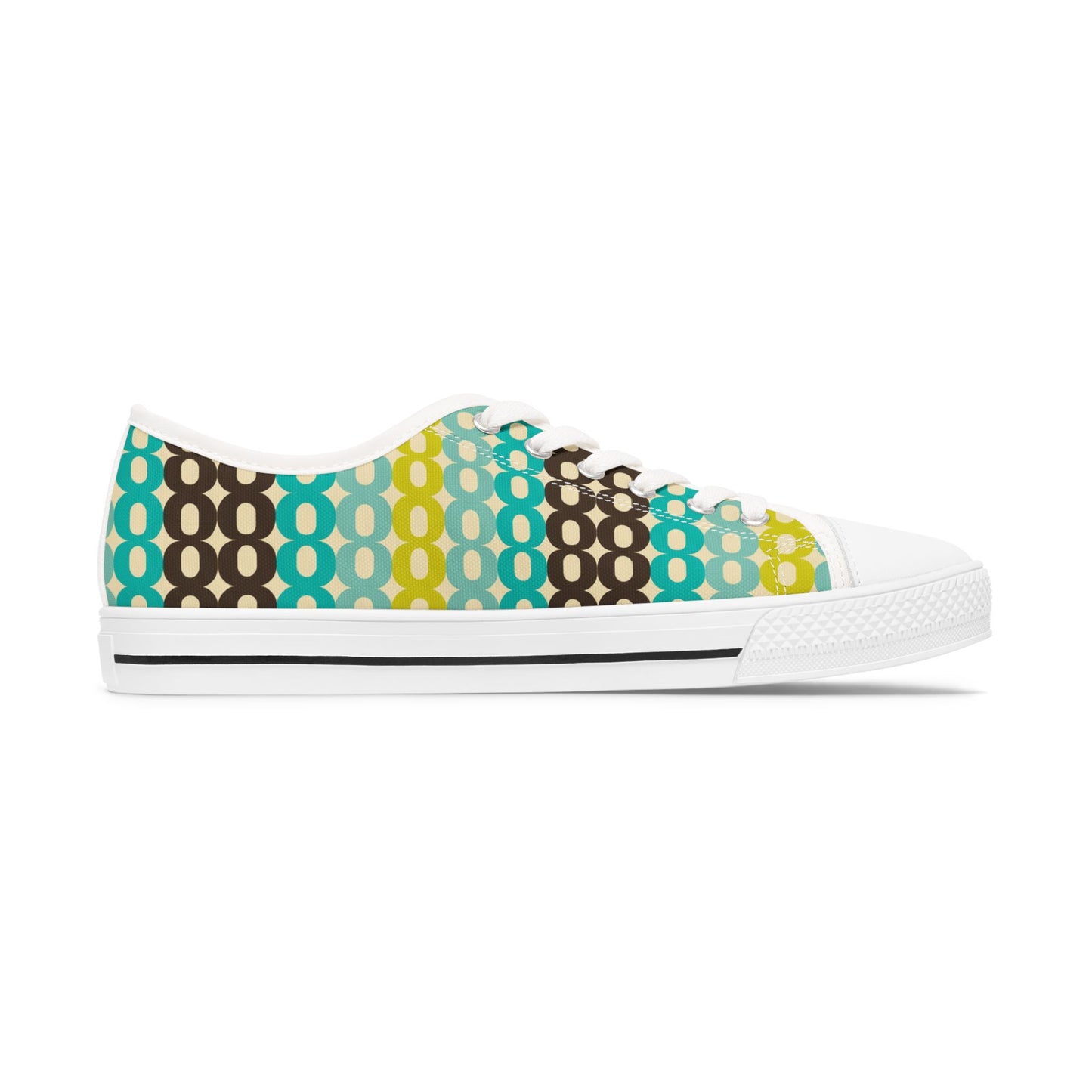 Retro Polka Chain Low Top Sneakers — Teal, Lime & Chocolate Patterned Women’s Shoes