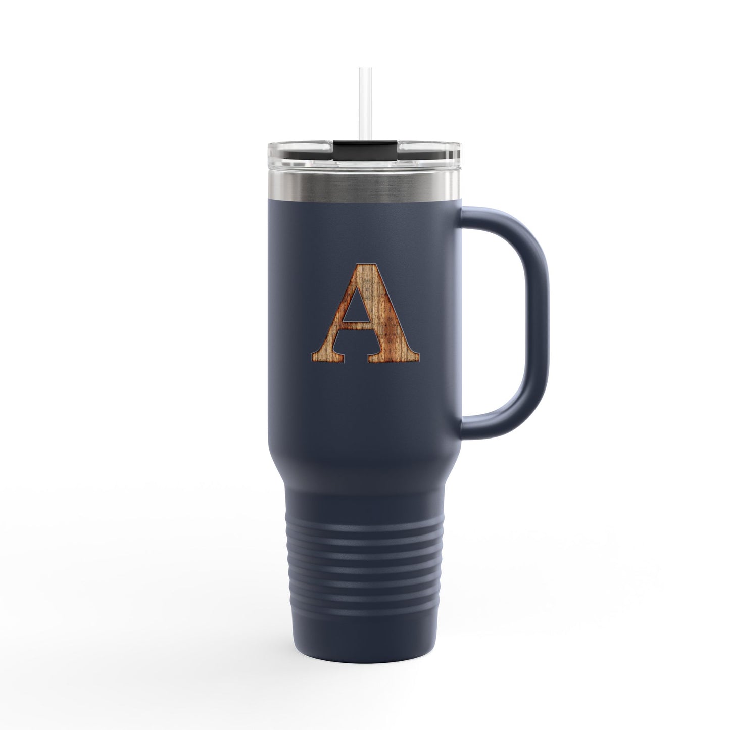 Wooden Monogram 40oz Insulated Travel Mug – Personalized Initial 'A'
