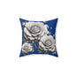 Elegant Floral Rose Pillow Cover, Home Decor Cushion, Gift for Her, Blue and White Style, Cozy Living Room Accent