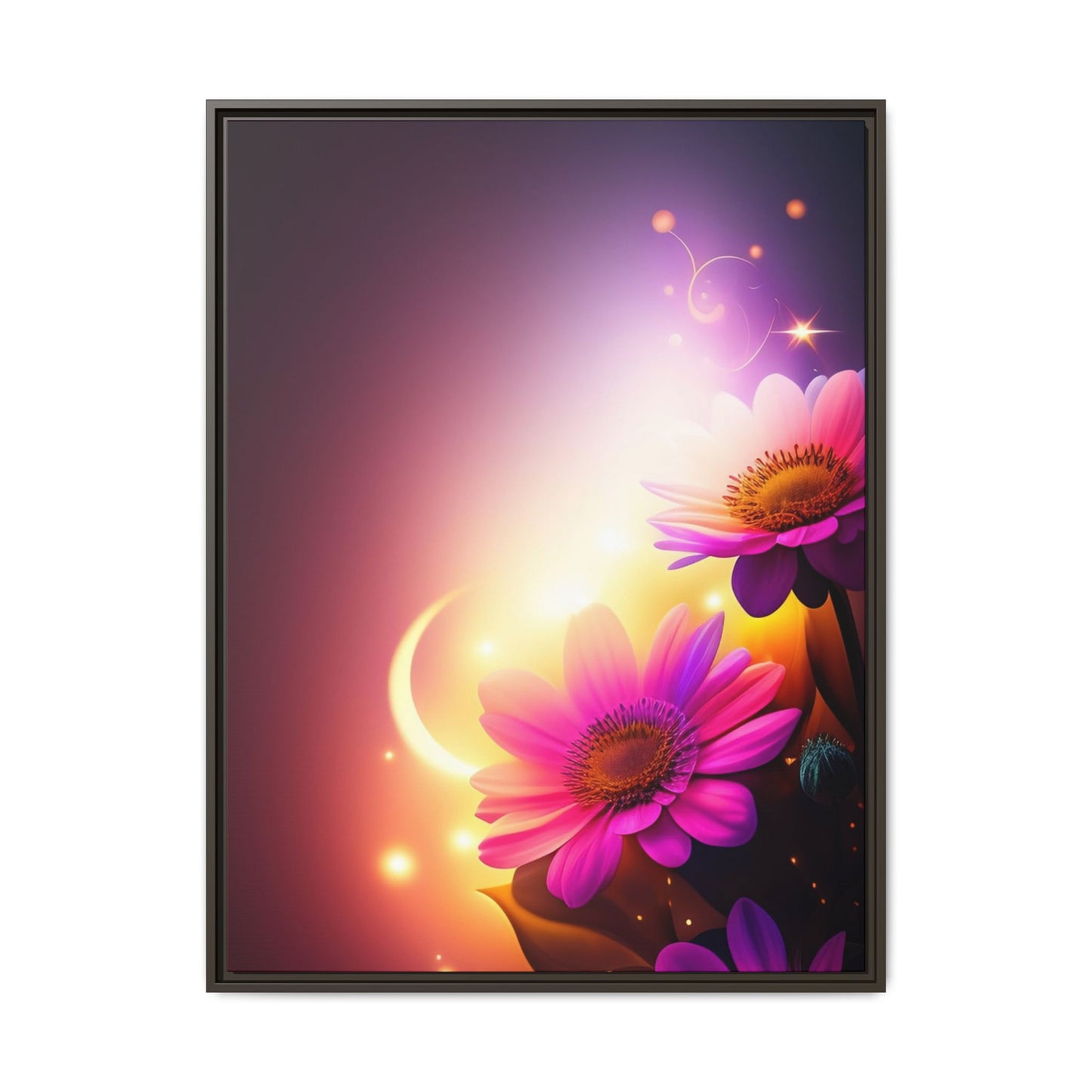 Framed Floral Canvas Art — Pink Daisies Sunset Wall Print