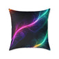 Neon Aurora Abstract Square Pillow — Vibrant Cosmic Decorative Throw Pillow