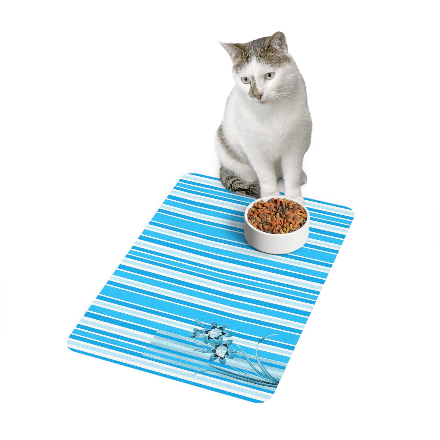 Blue Stripe Floral Pet Food Mat (12x18)