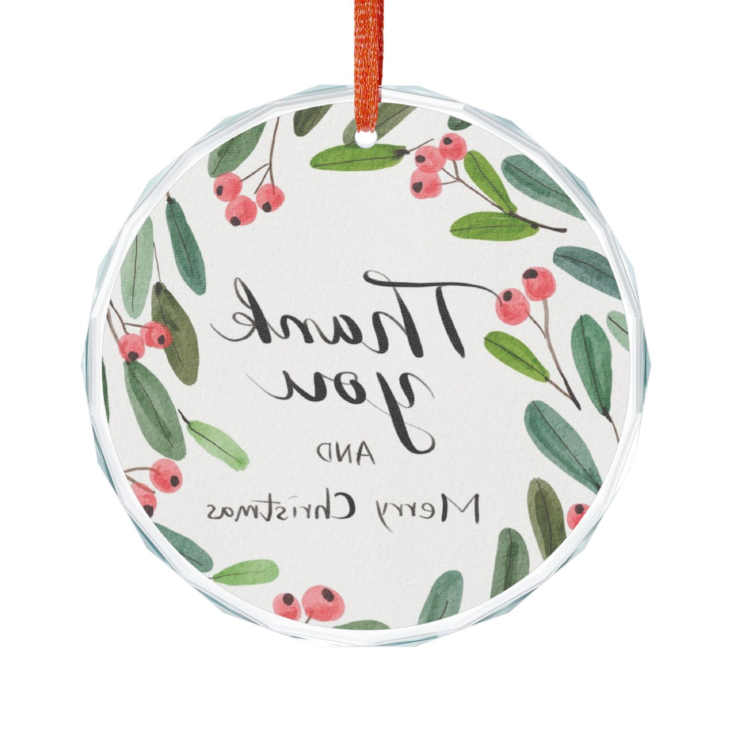 Heart Crystal Ornament - "Thank You and Merry Christmas" Holiday Glass Decoration