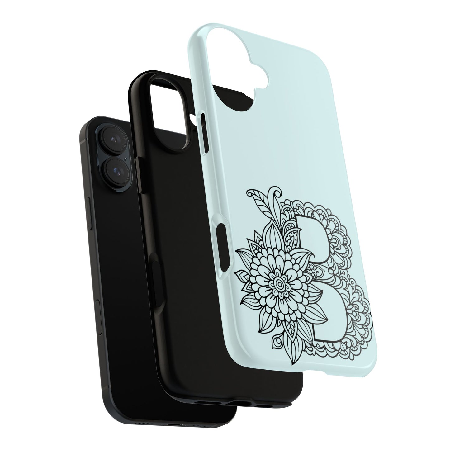 Personalized Tough Phone Case- Letter B, Floral Monogram Cell Phone Cover, Custom Protective Case, Unique Gift, Birthday, Graduation