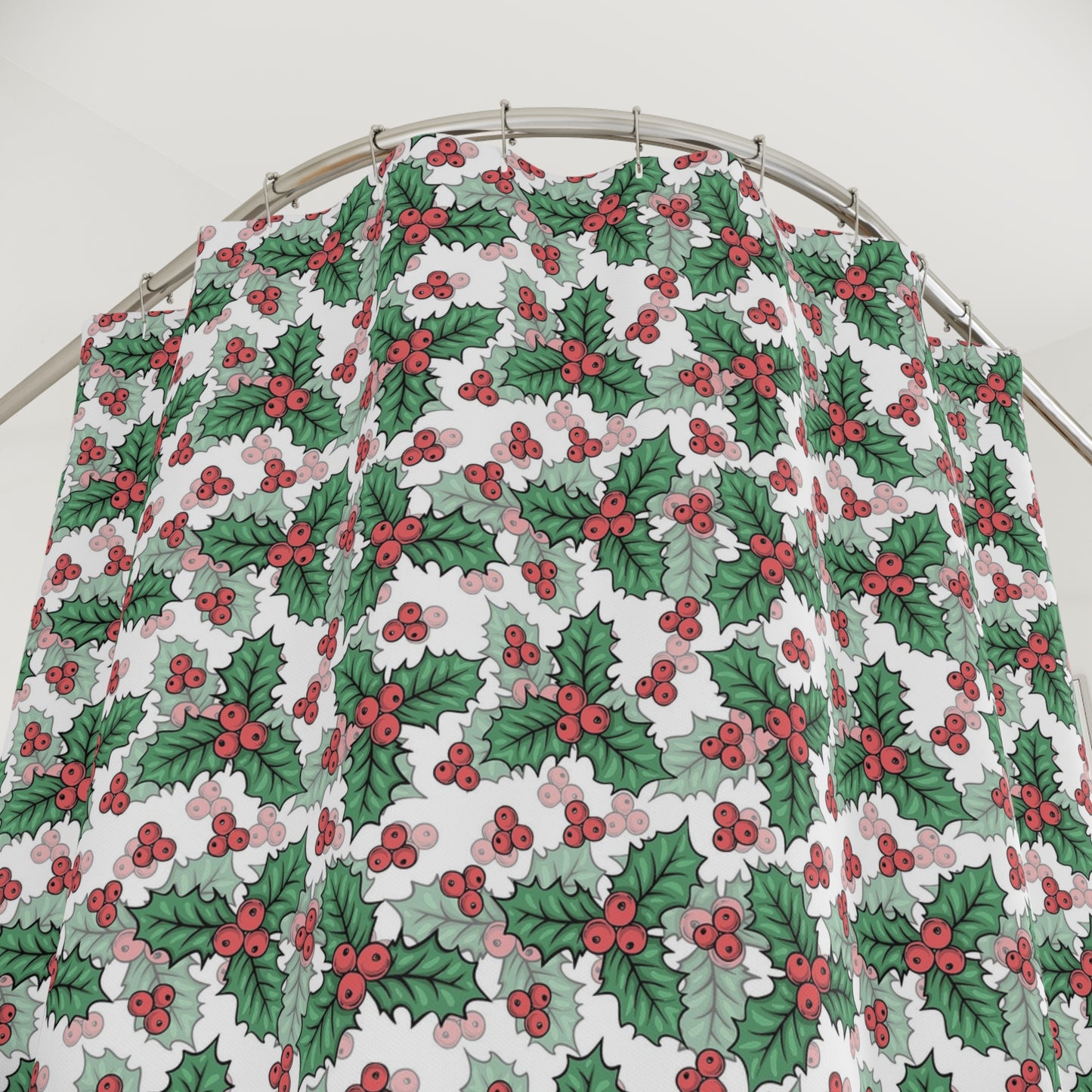Festive Holly Shower Curtains | Holiday Bathroom Decor, Christmas Gift, Winter Home Accents, Seasonal Decoration, Merry & Bright