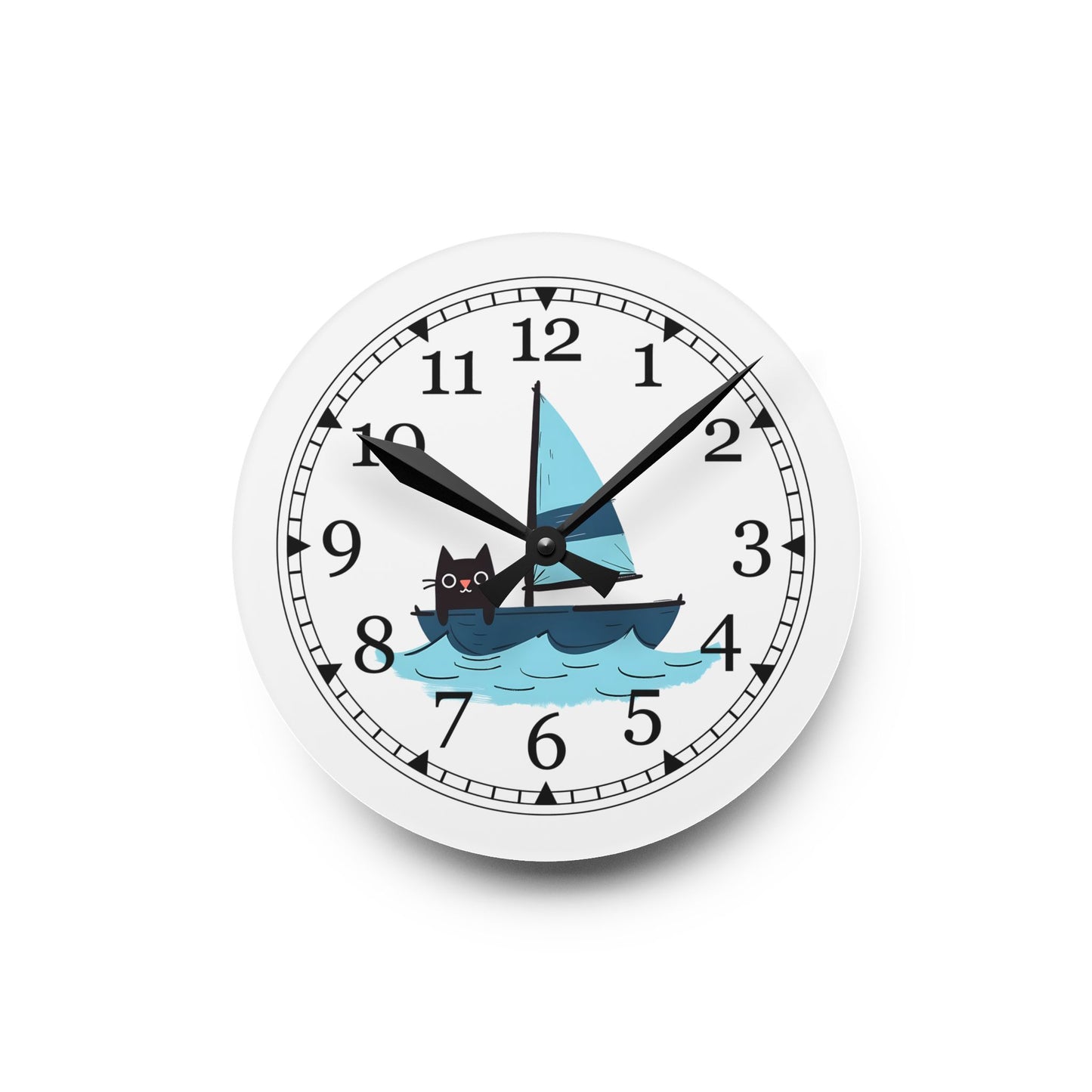 Sailing Cat Acrylic Wall Clock, Cute Home Decor, Nautical Gift, Cat Lover's Wall Art, Unique Timepiece, Kids Room Decoration