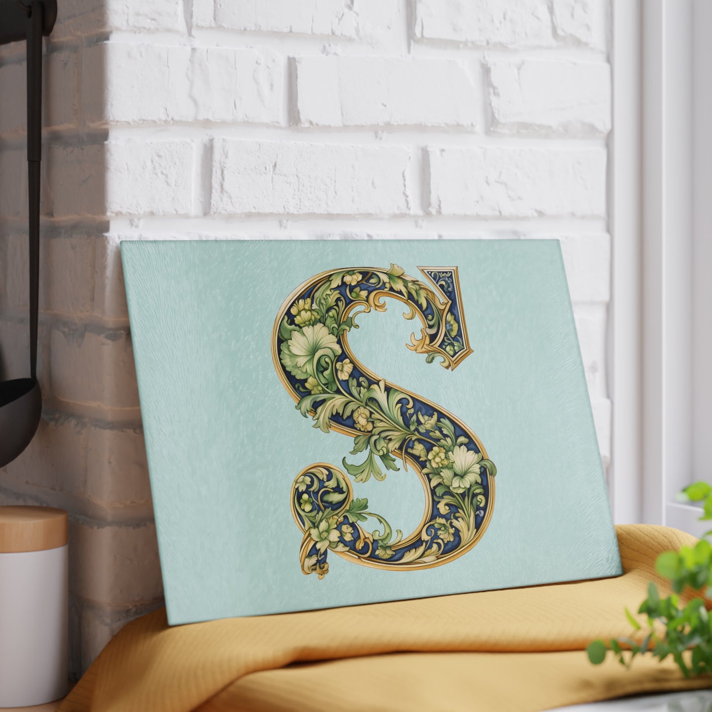 Monogram S Floral Glass Cutting Board – Decorative Initial S Kitchen Board