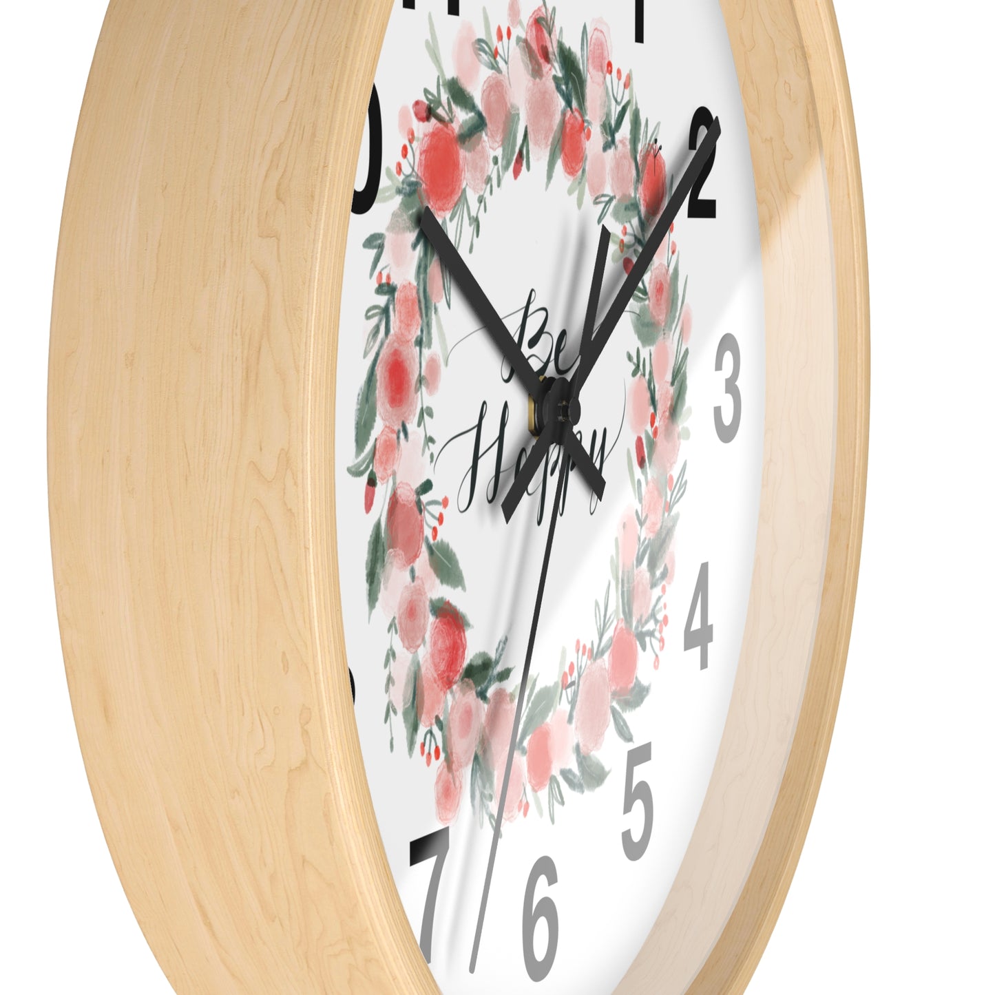 Floral Motivational Wall Clock | Home Decor | Gift for Her | Positive Quote Decor | Pink Wreath Design | Living Room Decor