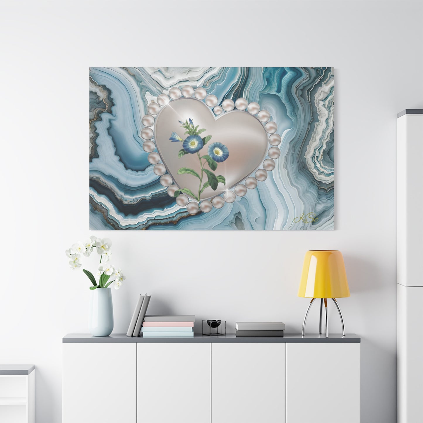 Elegant Floral Heart Canvas Wall Art, Modern Home Decor, Gift for Her