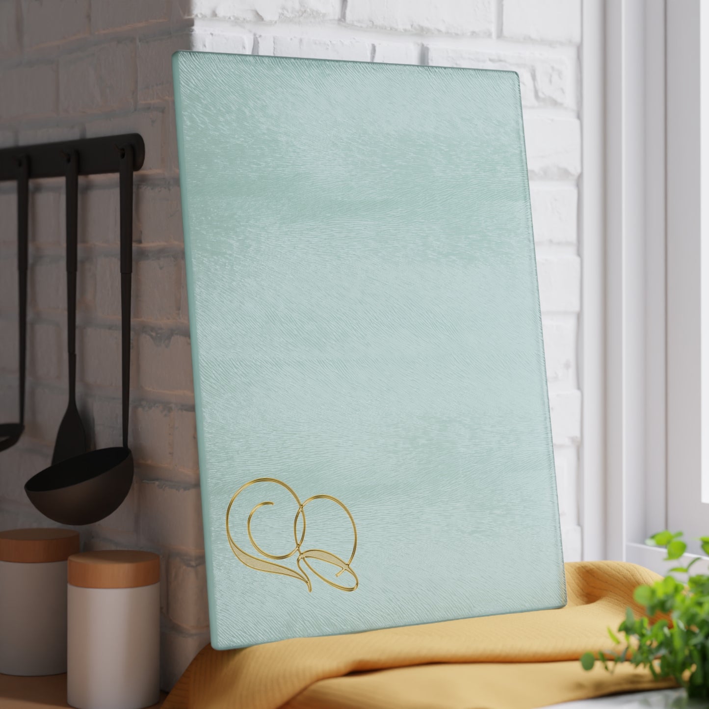 Monogram Glass Cutting Board – Elegant Mint or Clear Kitchen Chopping Board with Gold Script "G"