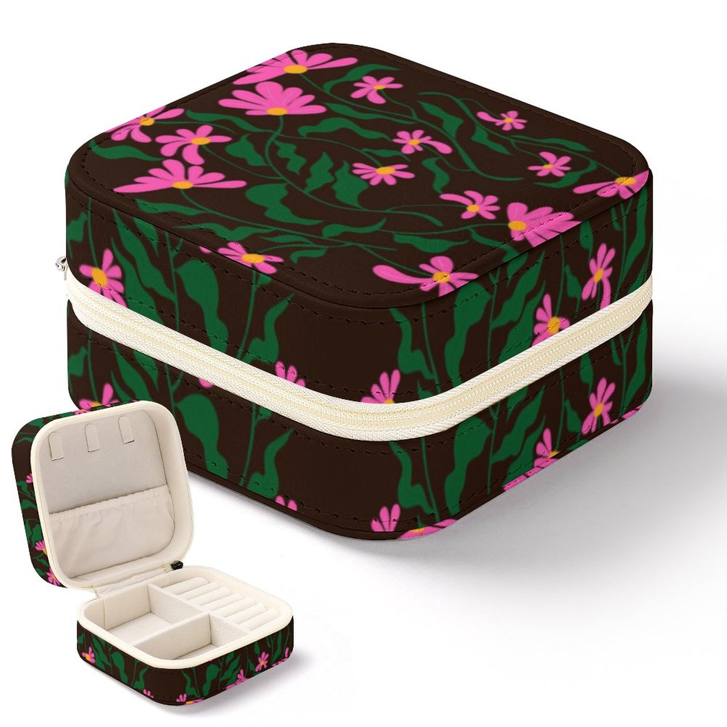 Box Organizer for Jewelry Black with Pink flowers