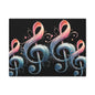 Musical Treble Clef Canvas Wall Art — Pastel Ribbon Notes on Black