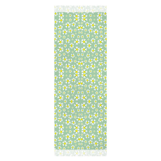Cashmere-like Tassel Scarf Green Daisy
