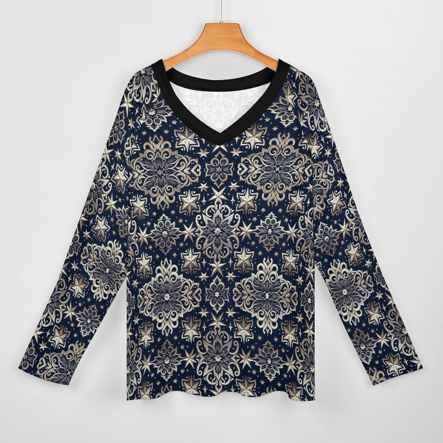 V-neck Loose Long Sleeve T-shirt