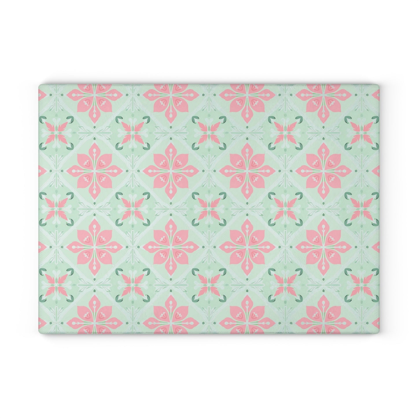 Glass Cutting Board – Pastel Pink & Mint Tile Pattern Kitchen Board
