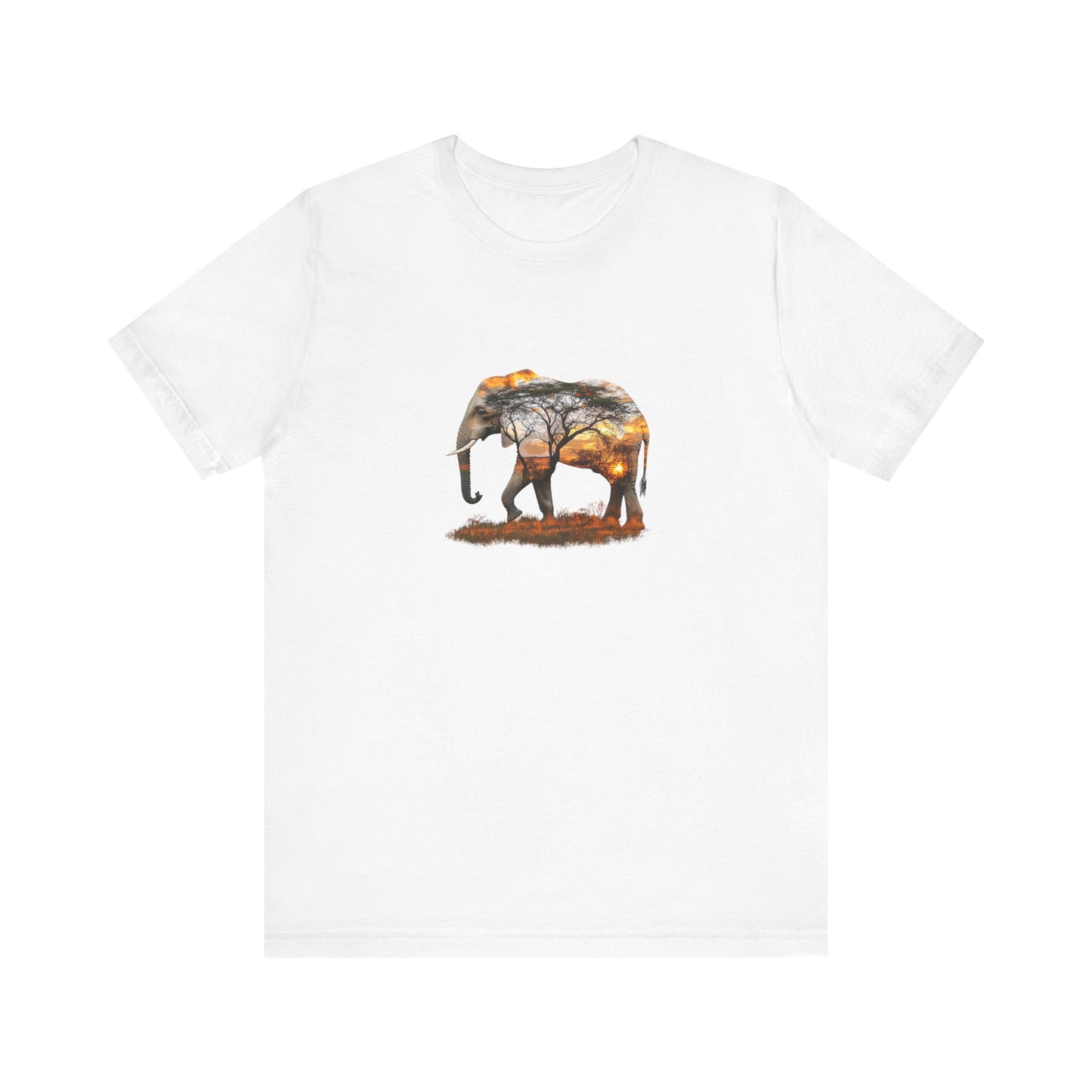 Elephant Sunset Unisex Jersey Tee, Nature Lover Shirt, Animal Print T-Shirt, Gift for Wildlife Enthusiasts, Eco-Friendly Fashion