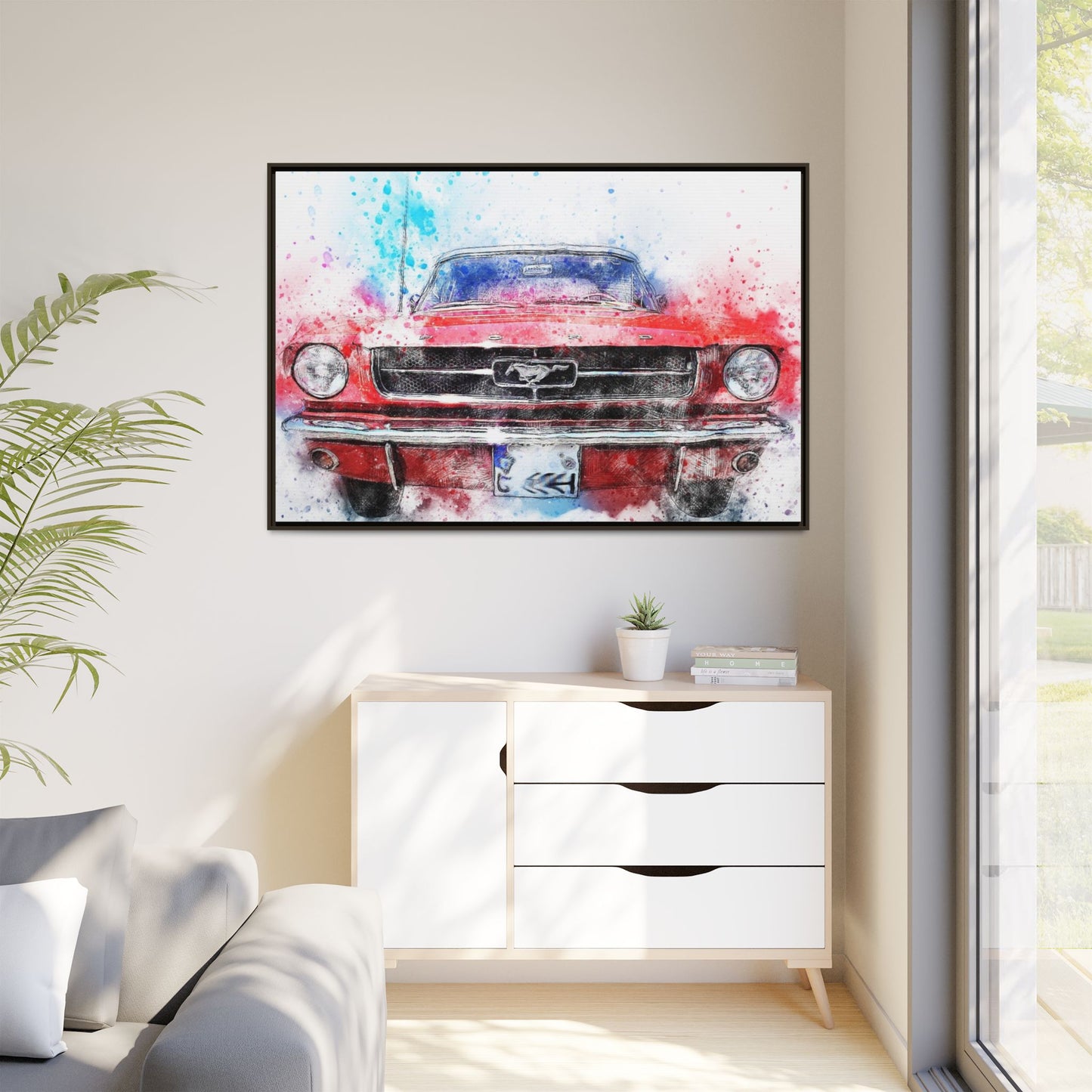 Matte Canvas, Framed Mustang Car
