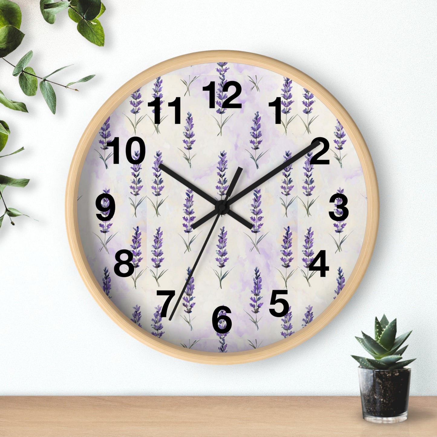 Lavender Sprig Wall Clock — Botanical Floral Clock for Kitchen, Bedroom & Living Room