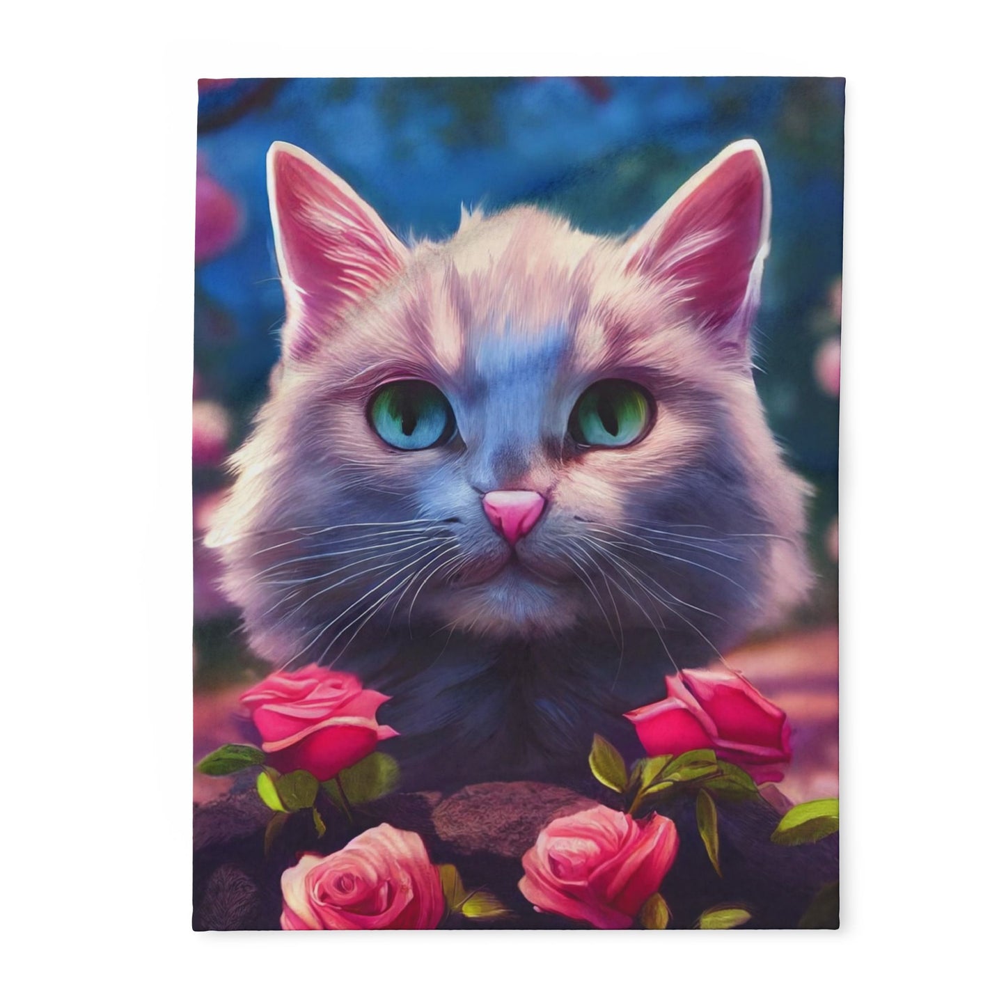 Cozy Cat-Themed Fleece Blanket, Cute Cat Gift, Floral Throw Blanket, Pet Lover Decor, Cat Lover Gift, Home Comforts