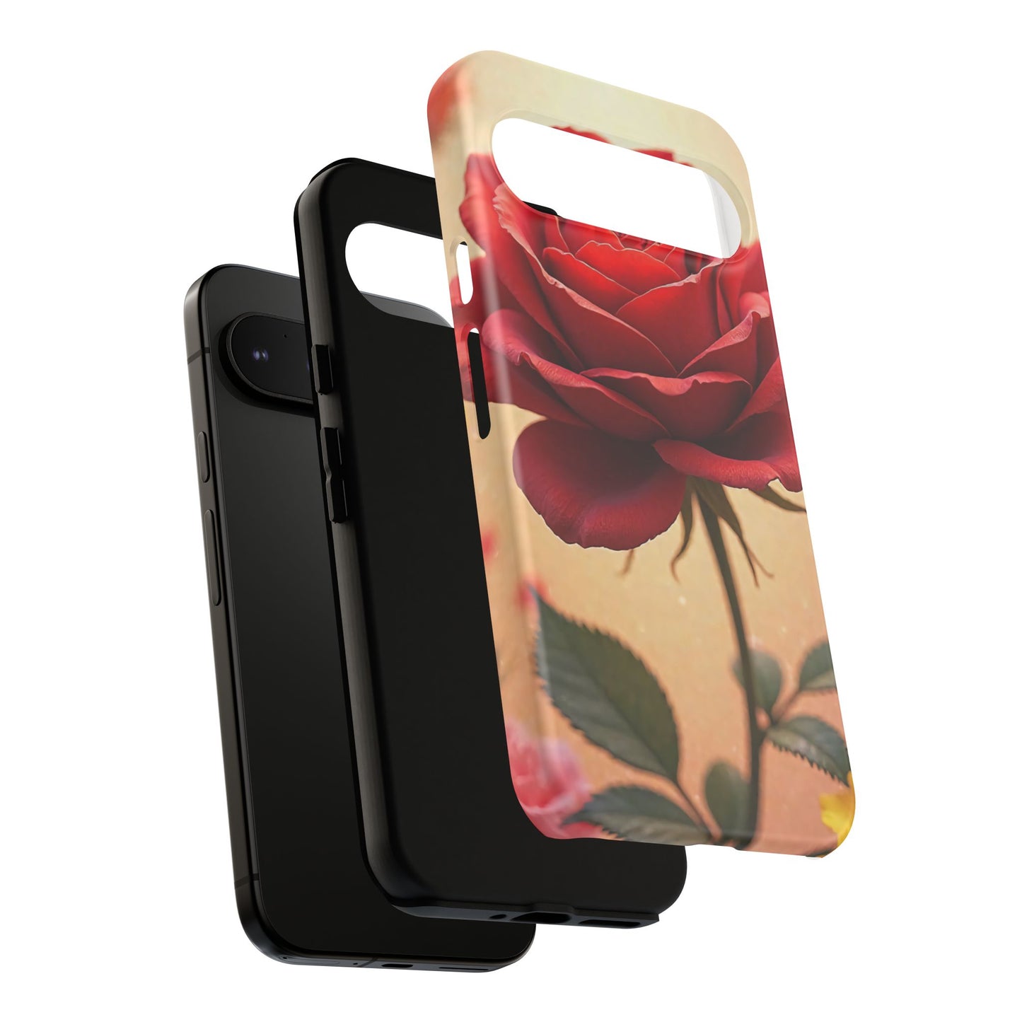 Floral Phone Case with Red Rose Design, Tough Phone Cover, Flower Print, Gift for Her, Stylish Accessory, Floral Aesthetic