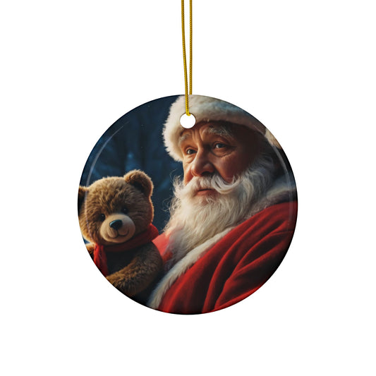 Santa Bear Ceramic Ornaments - 2-Sided Christmas Decor, Holiday Gifts, Tree Decorations, Set of 1, 3, 5, 10