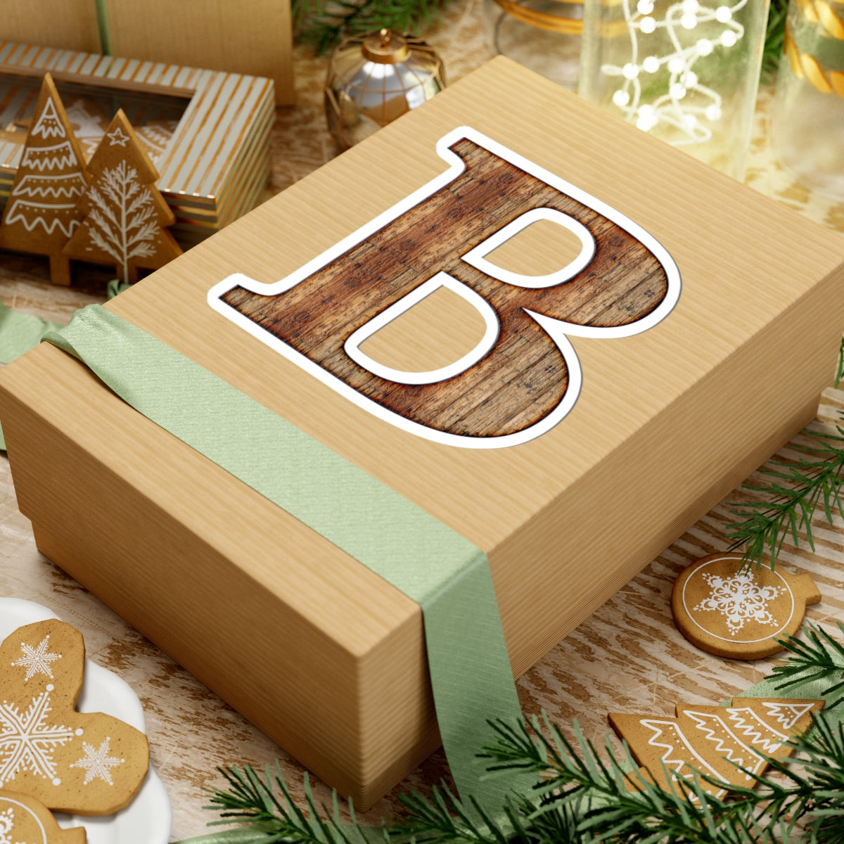 Woodgrain Letter B Kiss-Cut Sticker — Rustic Monogram Decal for Laptops, Water Bottles & Gifts